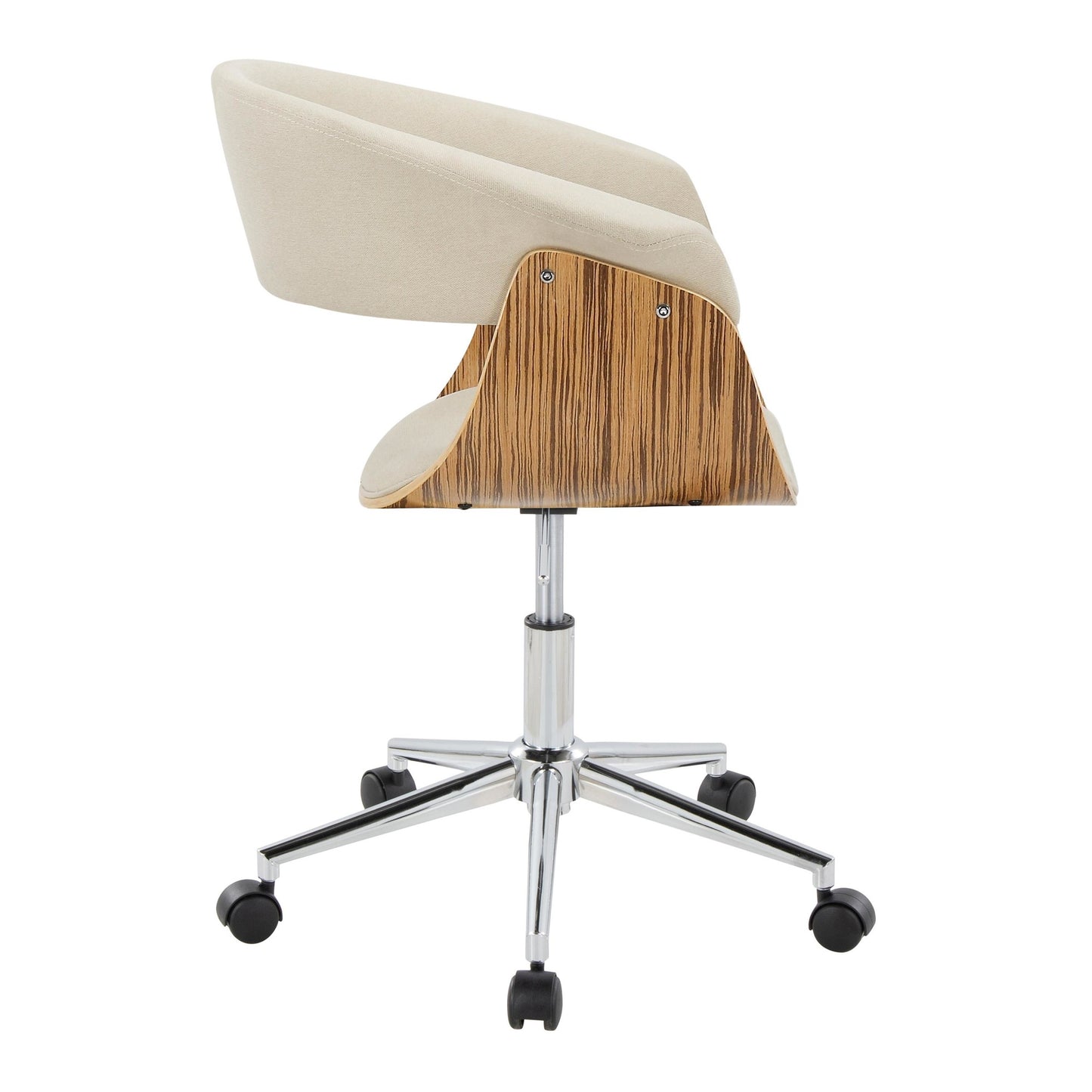 Majestic Office Furniture Mod Mid-Century Modern Office Chair in Gold Metal, Zebra Wood and Cream Fabric