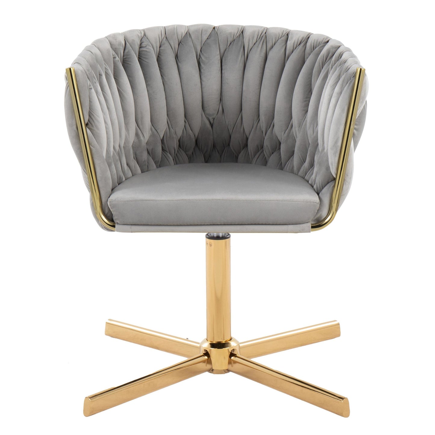Majestic Office Furniture Renee Contemporary Swivel Accent Chair with X-Pedestal Base in Gold Metal and Green Velvet