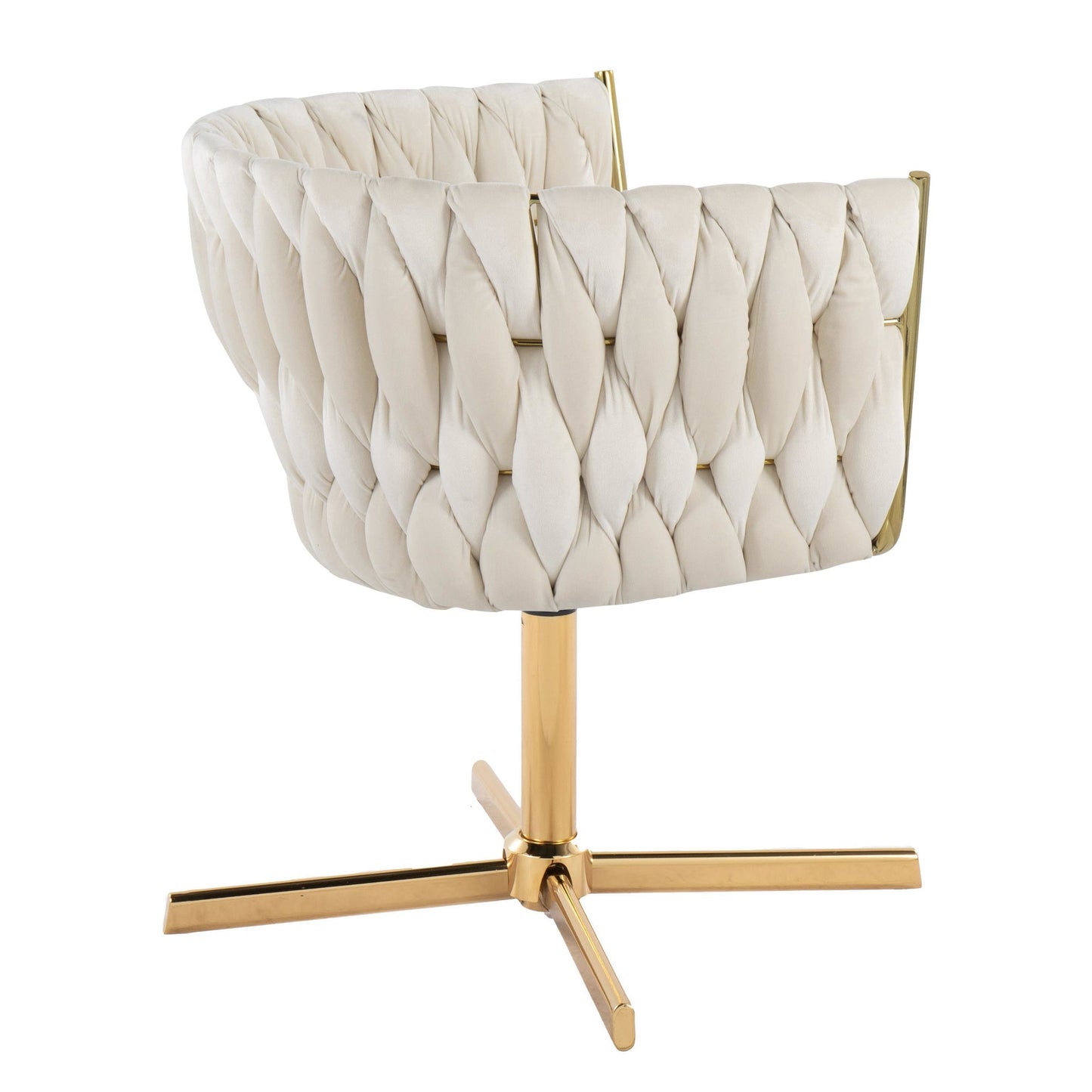 Majestic Office Furniture Renee Contemporary Swivel Accent Chair with X-Pedestal Base in Gold Metal and Green Velvet