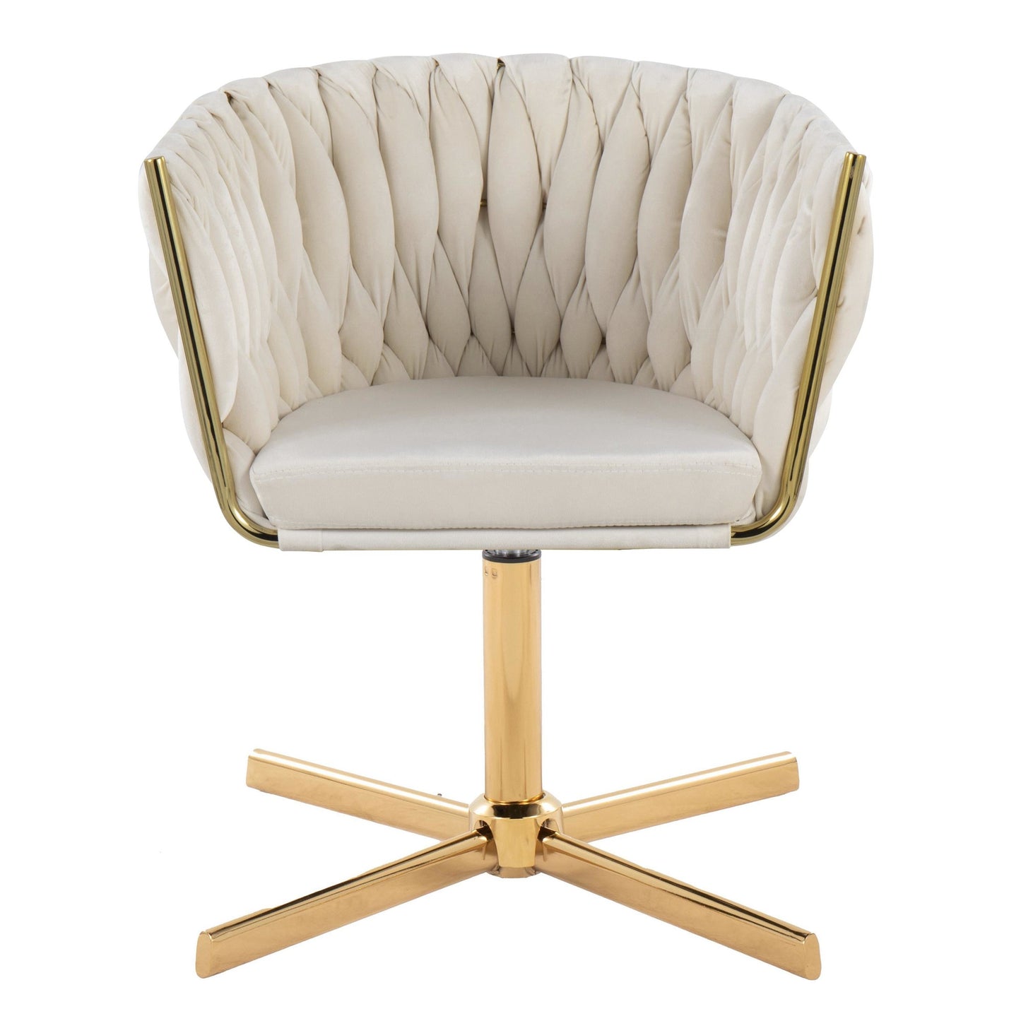 Majestic Office Furniture Renee Contemporary Swivel Accent Chair with X-Pedestal Base in Gold Metal and Green Velvet
