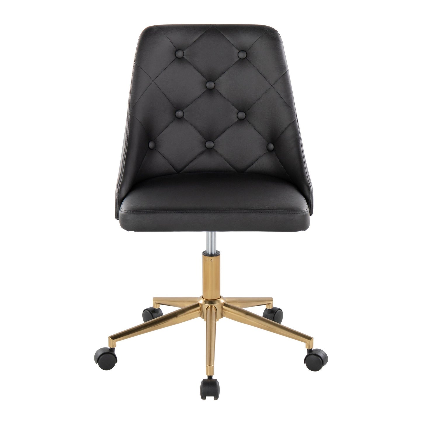 Majestic Office Furniture Contemporary Swivel Task Chair with Casters in Gold Metal and Black Faux Leather