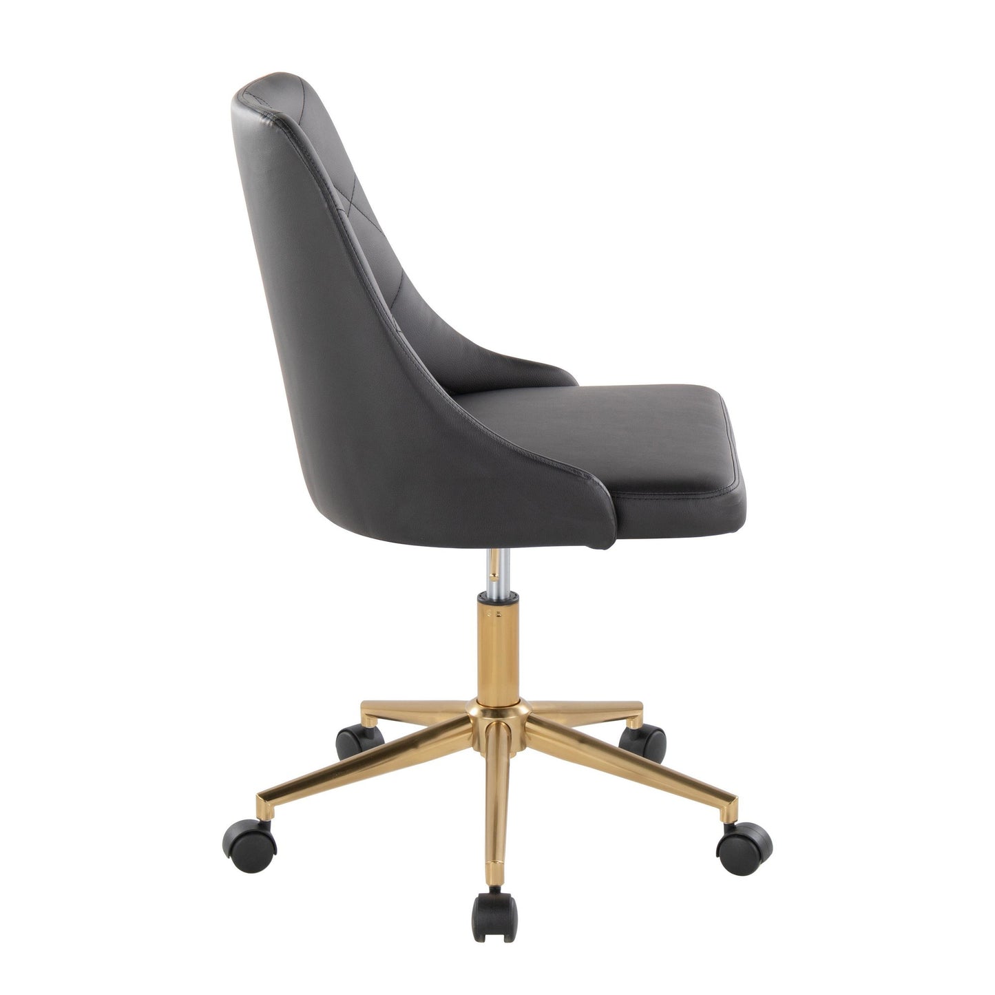 Majestic Office Furniture Contemporary Swivel Task Chair with Casters in Gold Metal and Black Faux Leather