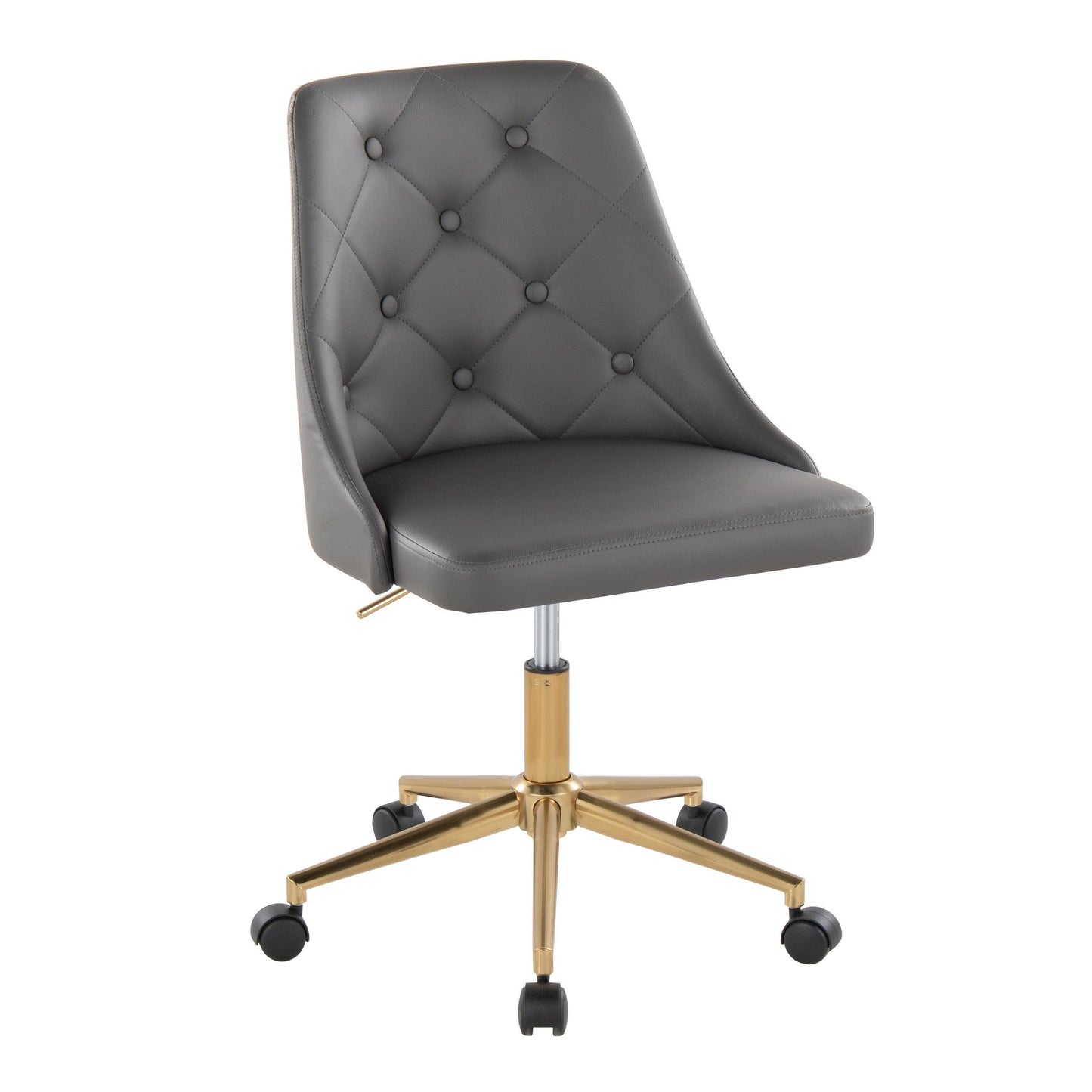 Majestic Office Furniture Contemporary Swivel Task Chair with Casters in Gold Metal and Black Faux Leather