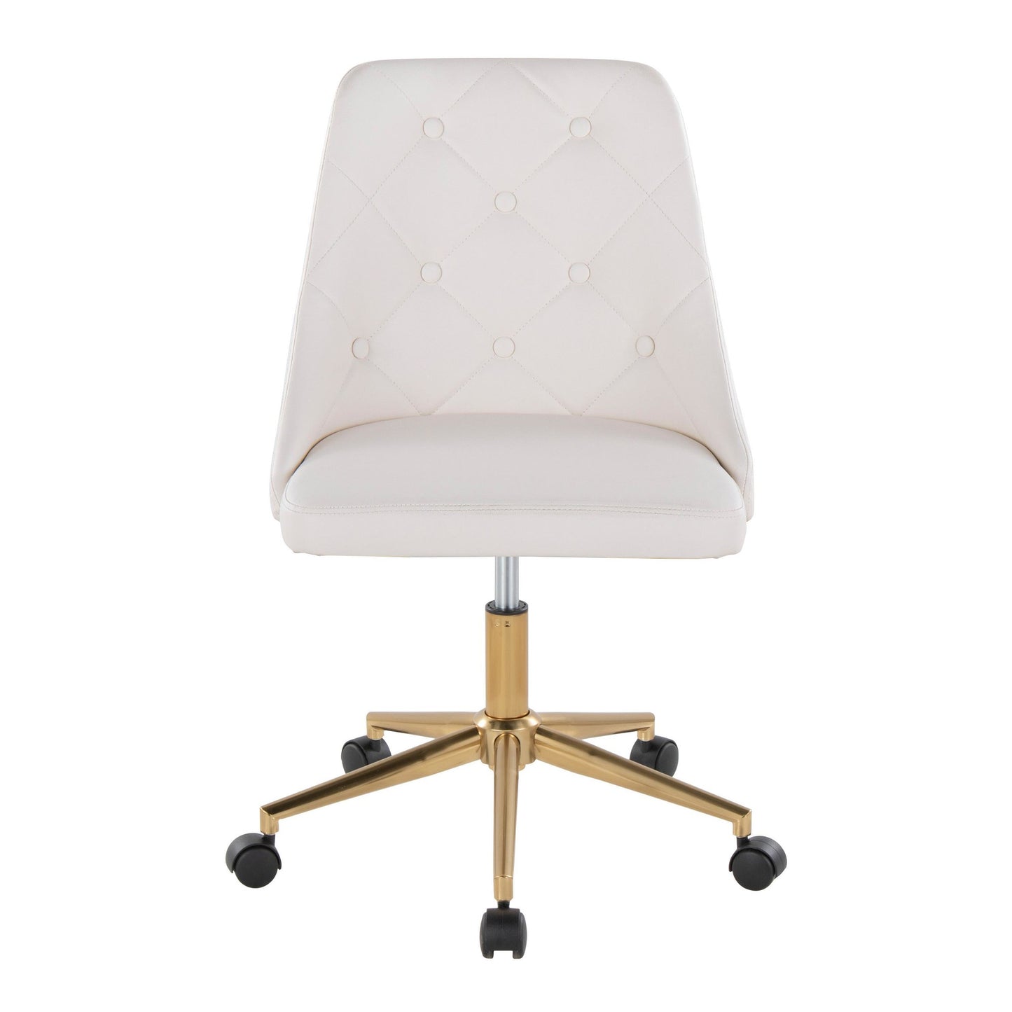 Majestic Office Furniture Contemporary Swivel Task Chair with Casters in Gold Metal and Black Faux Leather