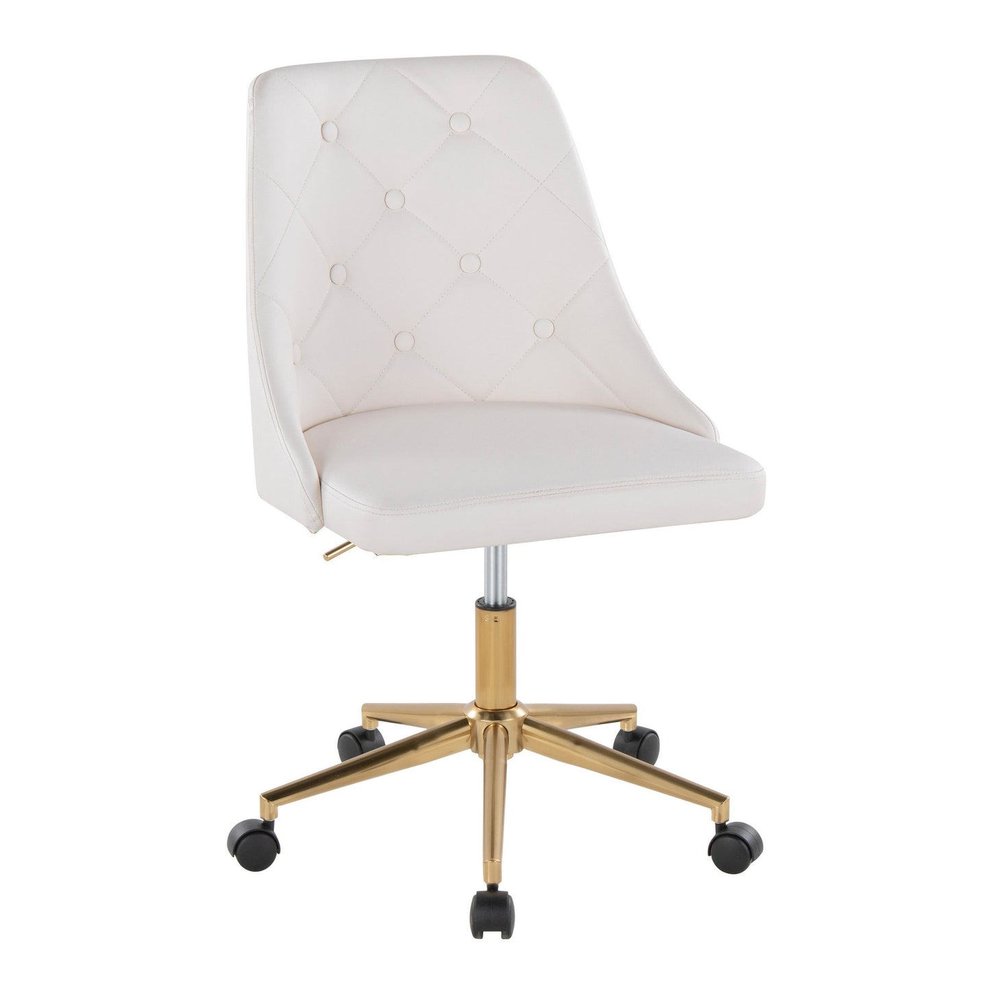 Majestic Office Furniture Contemporary Swivel Task Chair with Casters in Gold Metal and Black Faux Leather