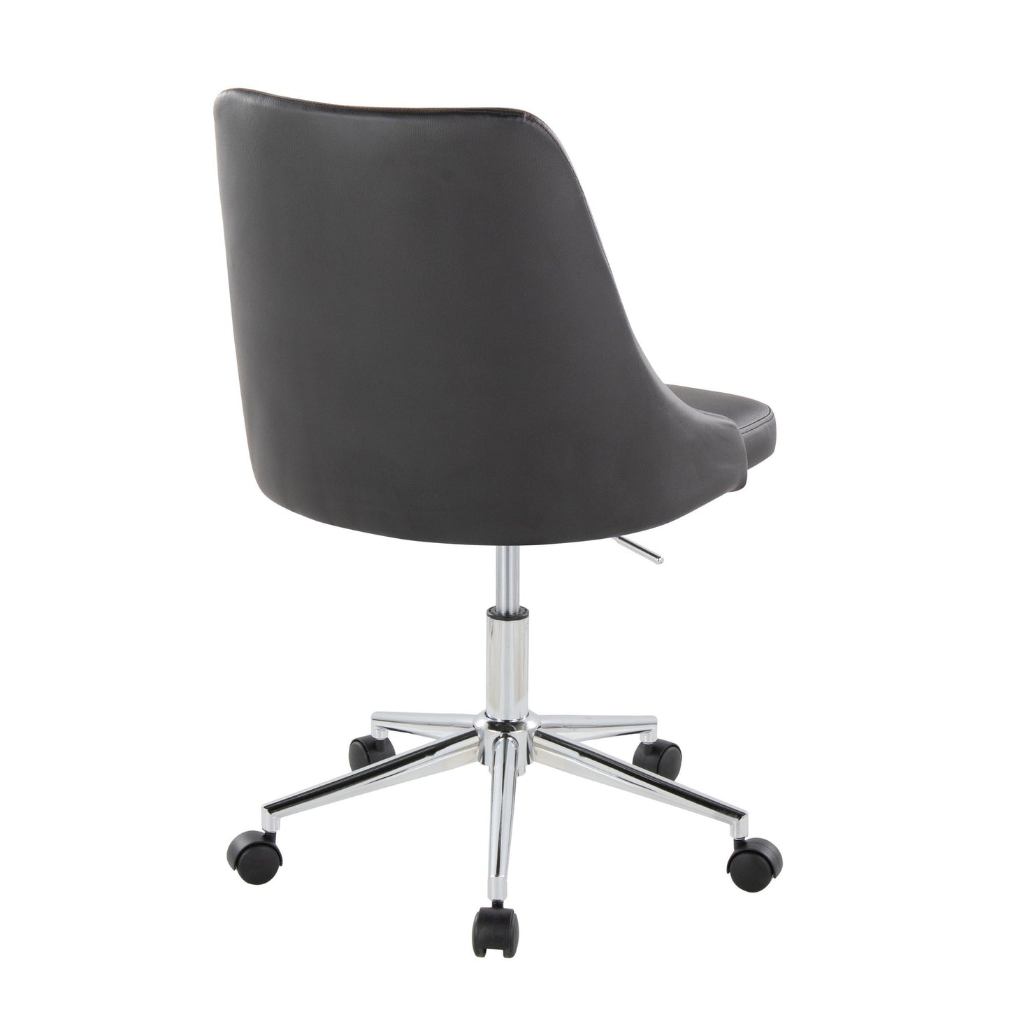 Majestic Office Furniture Contemporary Swivel Task Chair with Casters in Chrome Metal and Black Faux Leather