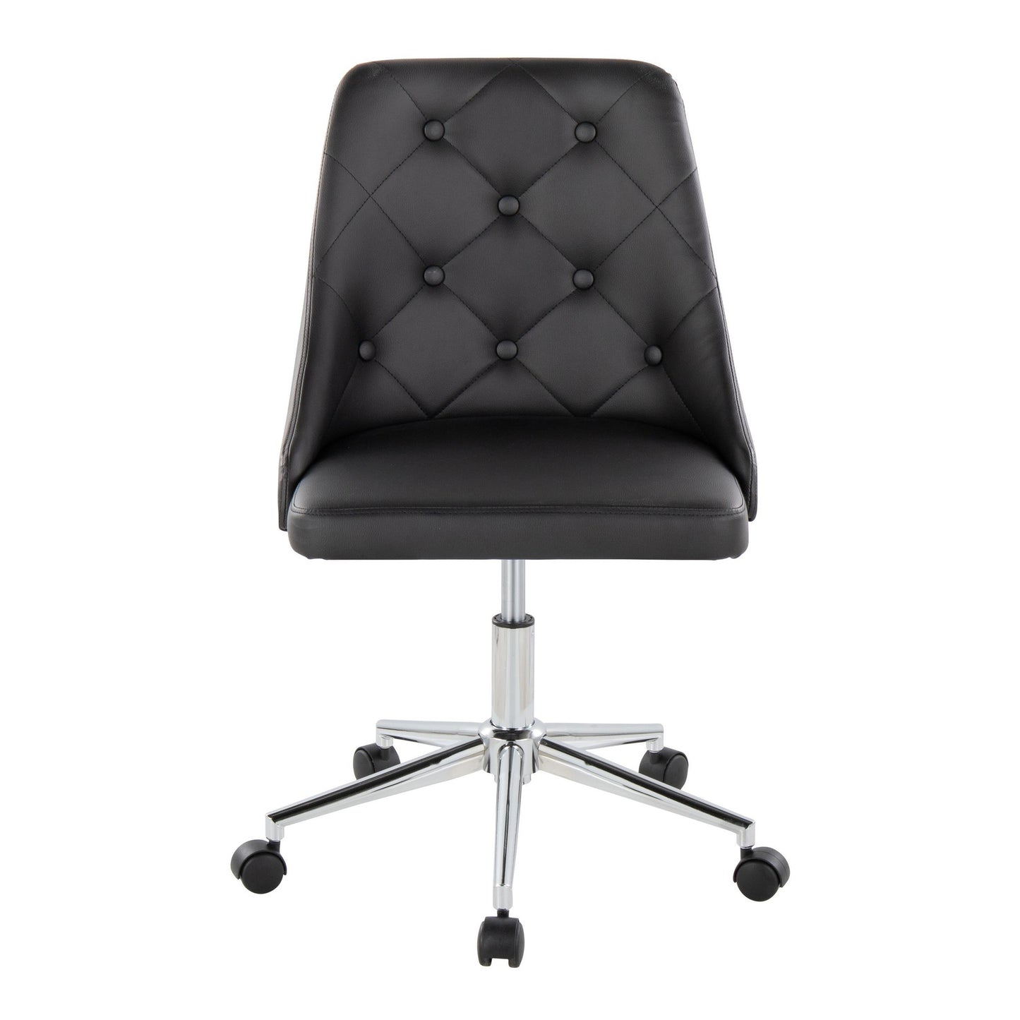 Majestic Office Furniture Contemporary Swivel Task Chair with Casters in Chrome Metal and Black Faux Leather