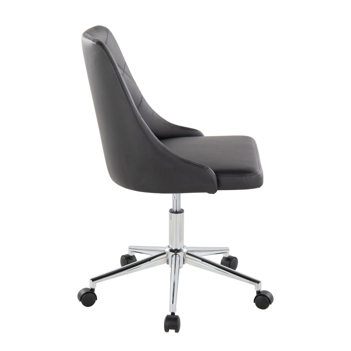 Majestic Office Furniture Contemporary Swivel Task Chair with Casters in Chrome Metal and Black Faux Leather