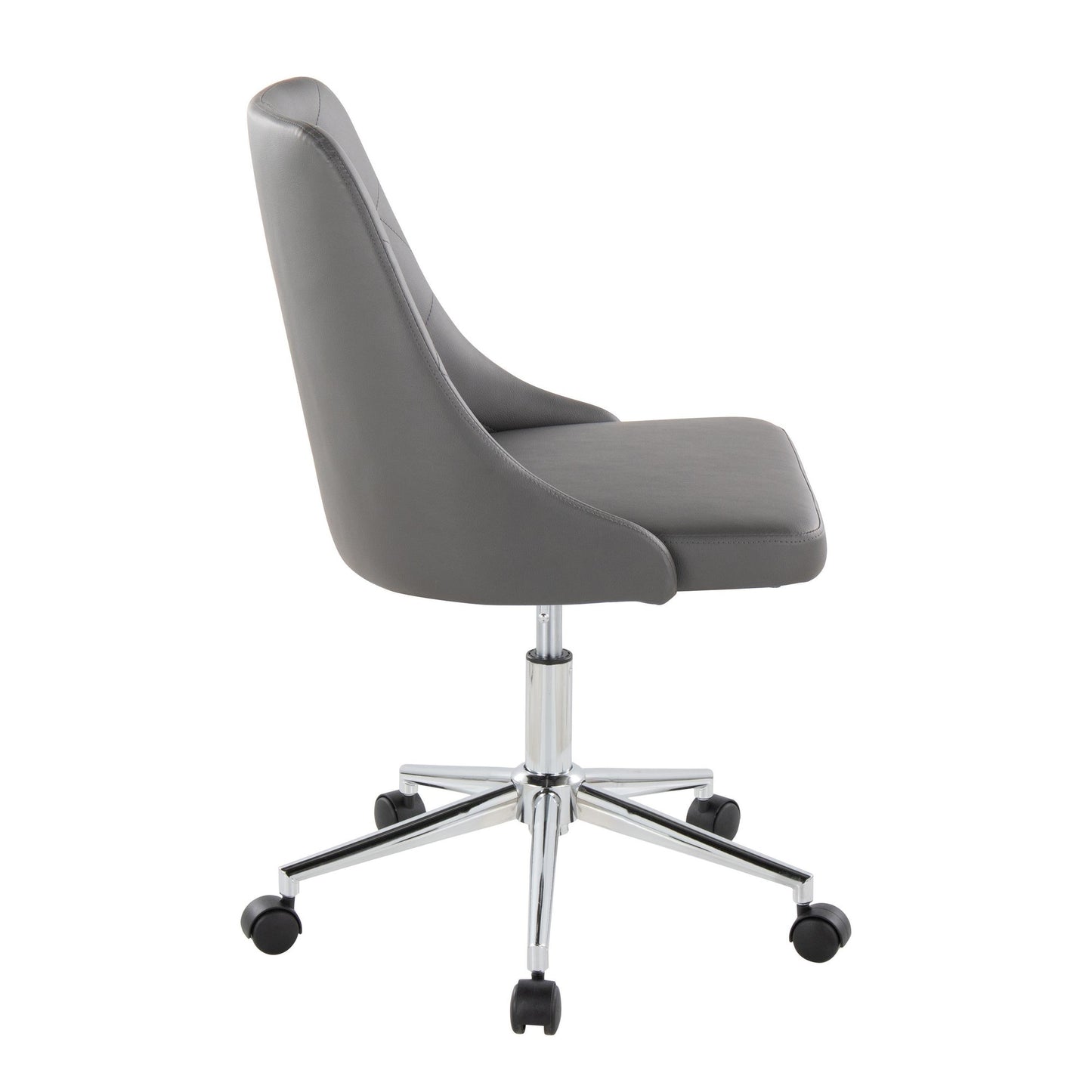 Majestic Office Furniture Contemporary Swivel Task Chair with Casters in Chrome Metal and Black Faux Leather