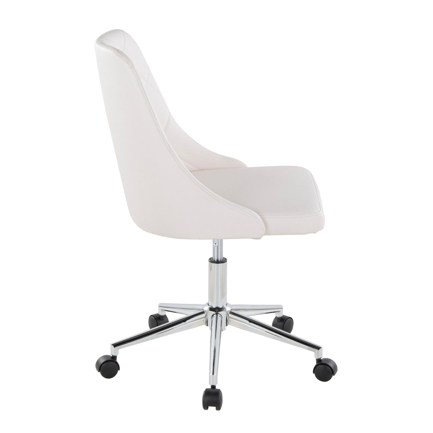 Majestic Office Furniture Contemporary Swivel Task Chair with Casters in Chrome Metal and Black Faux Leather