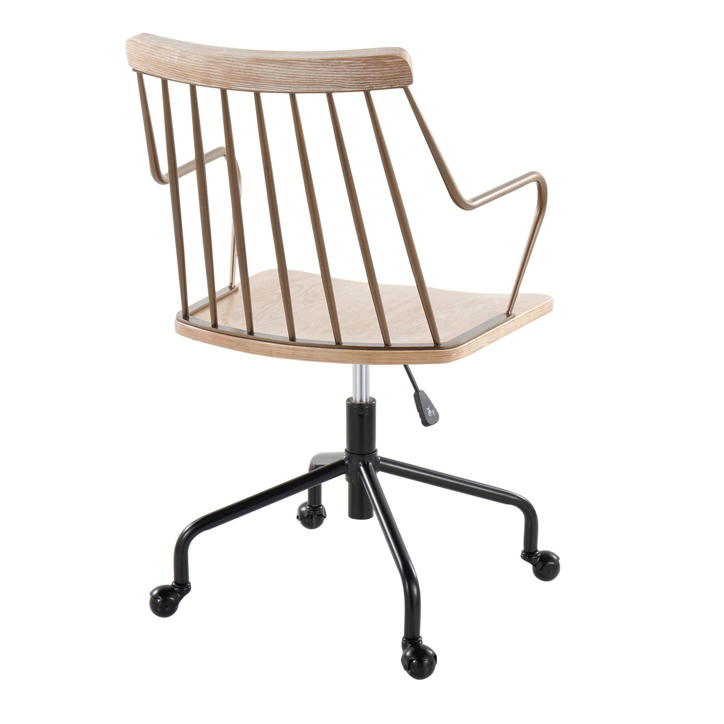 Majestic Office Furniture Farmhouse Adjustable Office Chair in Black Metal, Antique Copper and White Washed Wood