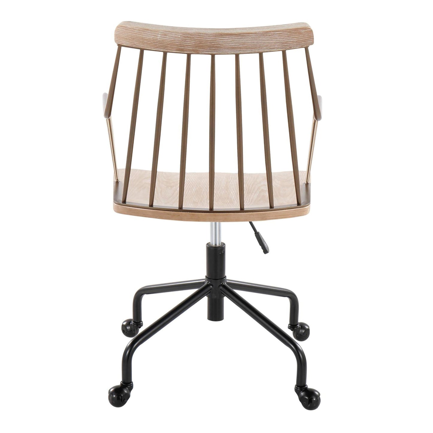 Majestic Office Furniture Farmhouse Adjustable Office Chair in Black Metal, Antique Copper and White Washed Wood