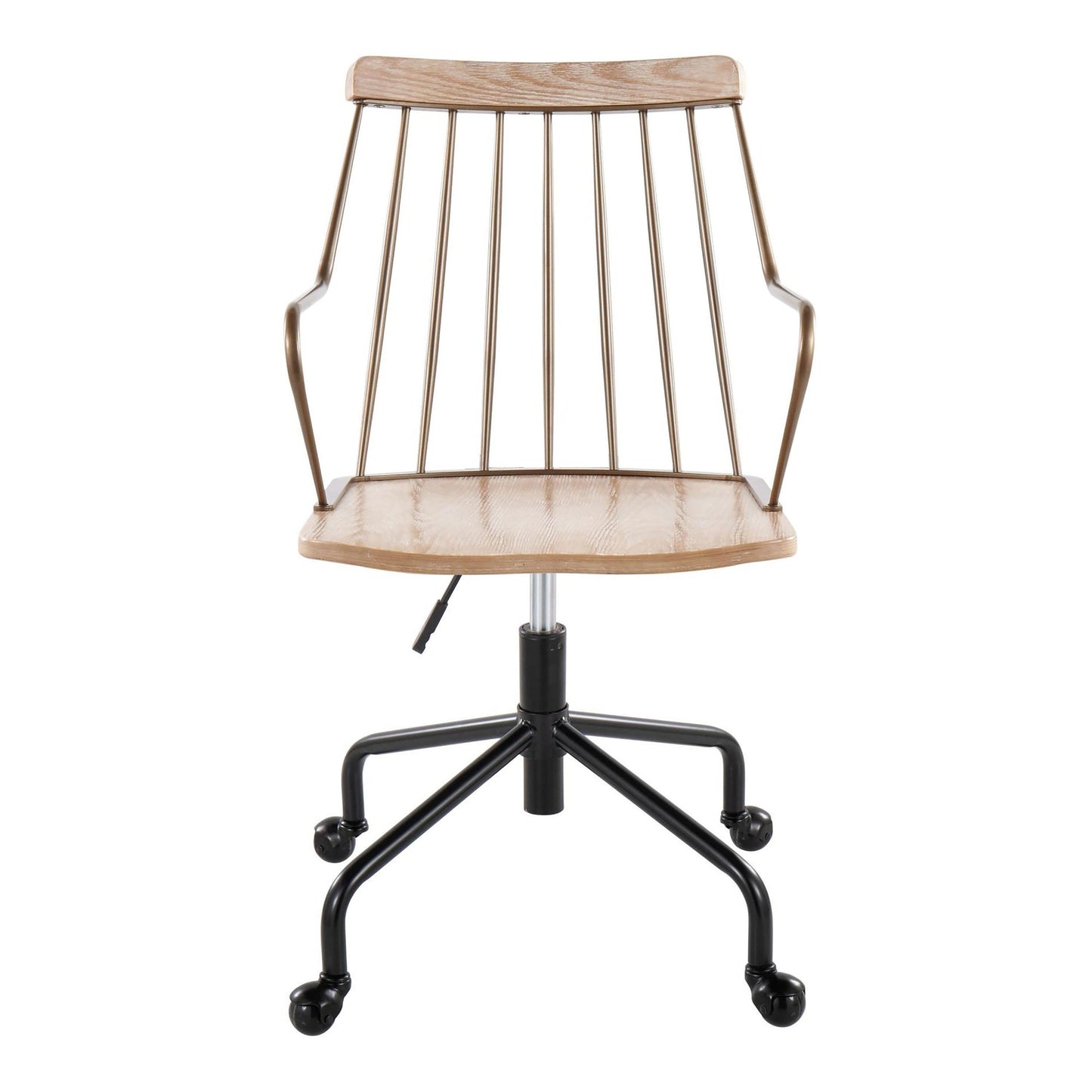 Majestic Office Furniture Farmhouse Adjustable Office Chair in Black Metal, Antique Copper and White Washed Wood