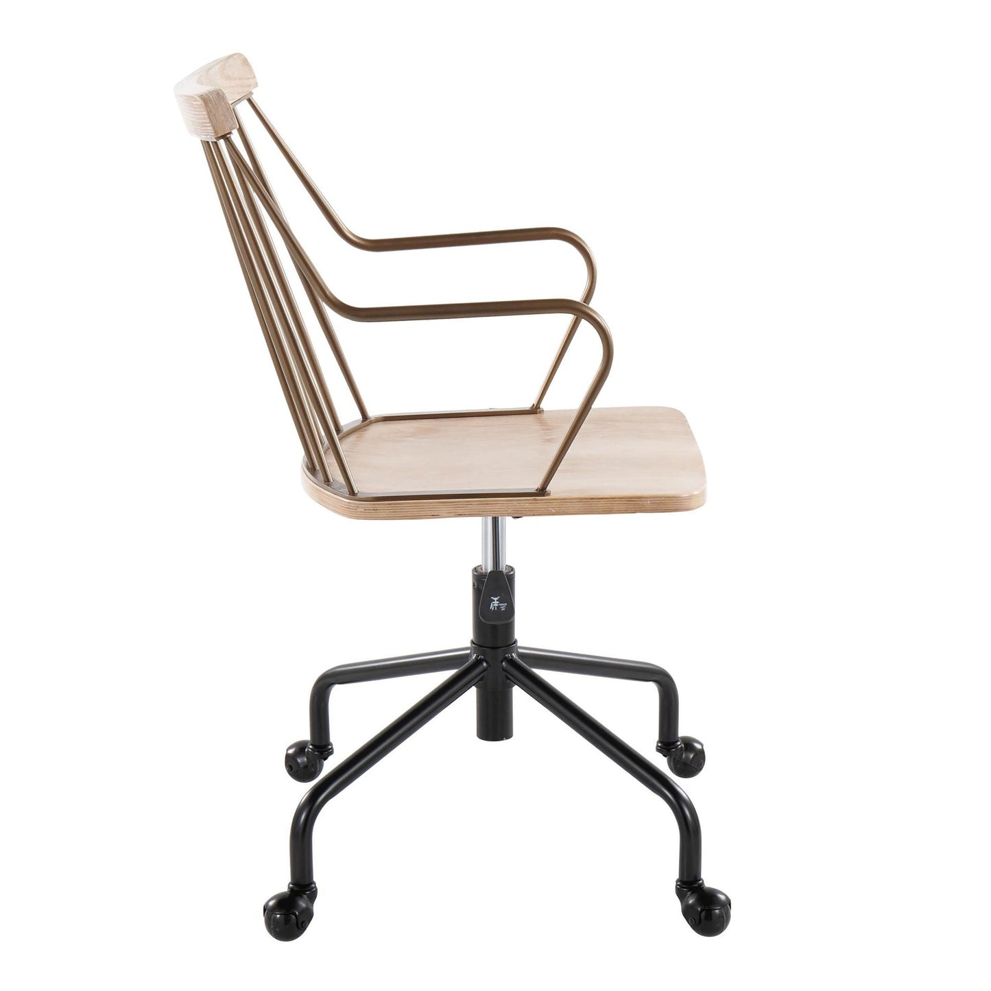 Majestic Office Furniture Farmhouse Adjustable Office Chair in Black Metal, Antique Copper and White Washed Wood