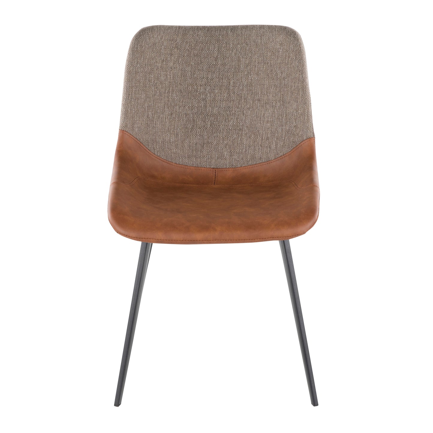 Majestic Office Furniture Industrial Two-Tone Chair in Black Metal with Espresso Faux Leather and Brown Fabric - Set of 2