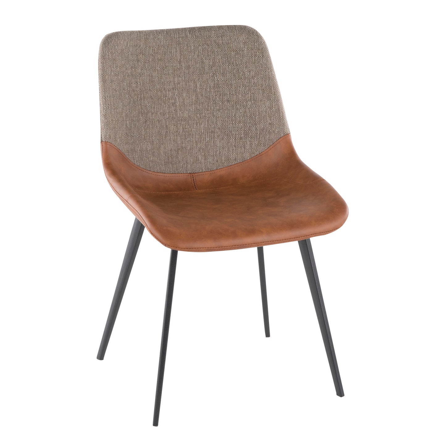Majestic Office Furniture Industrial Two-Tone Chair in Black Metal with Espresso Faux Leather and Brown Fabric - Set of 2