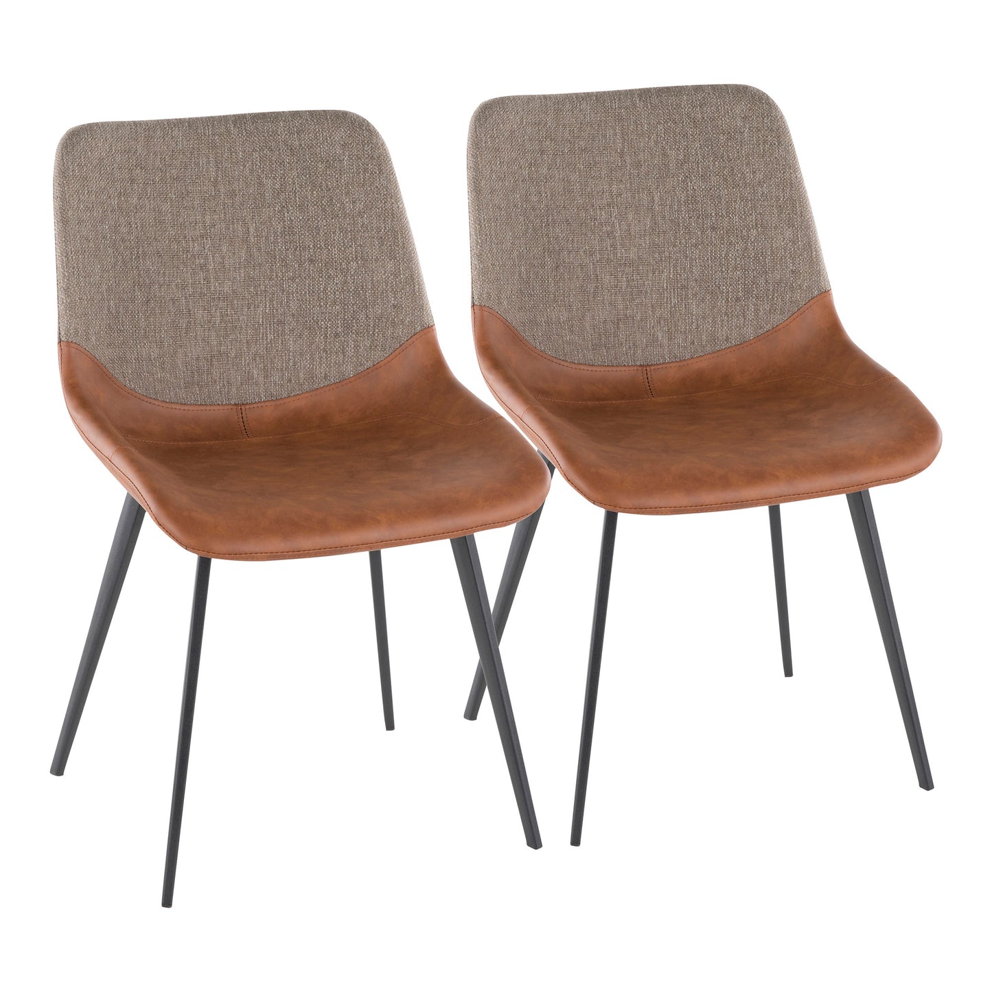 Majestic Office Furniture Industrial Two-Tone Chair in Black Metal with Espresso Faux Leather and Brown Fabric - Set of 2