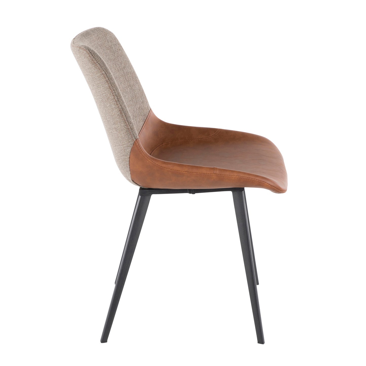 Majestic Office Furniture Industrial Two-Tone Chair in Black Metal with Espresso Faux Leather and Brown Fabric - Set of 2