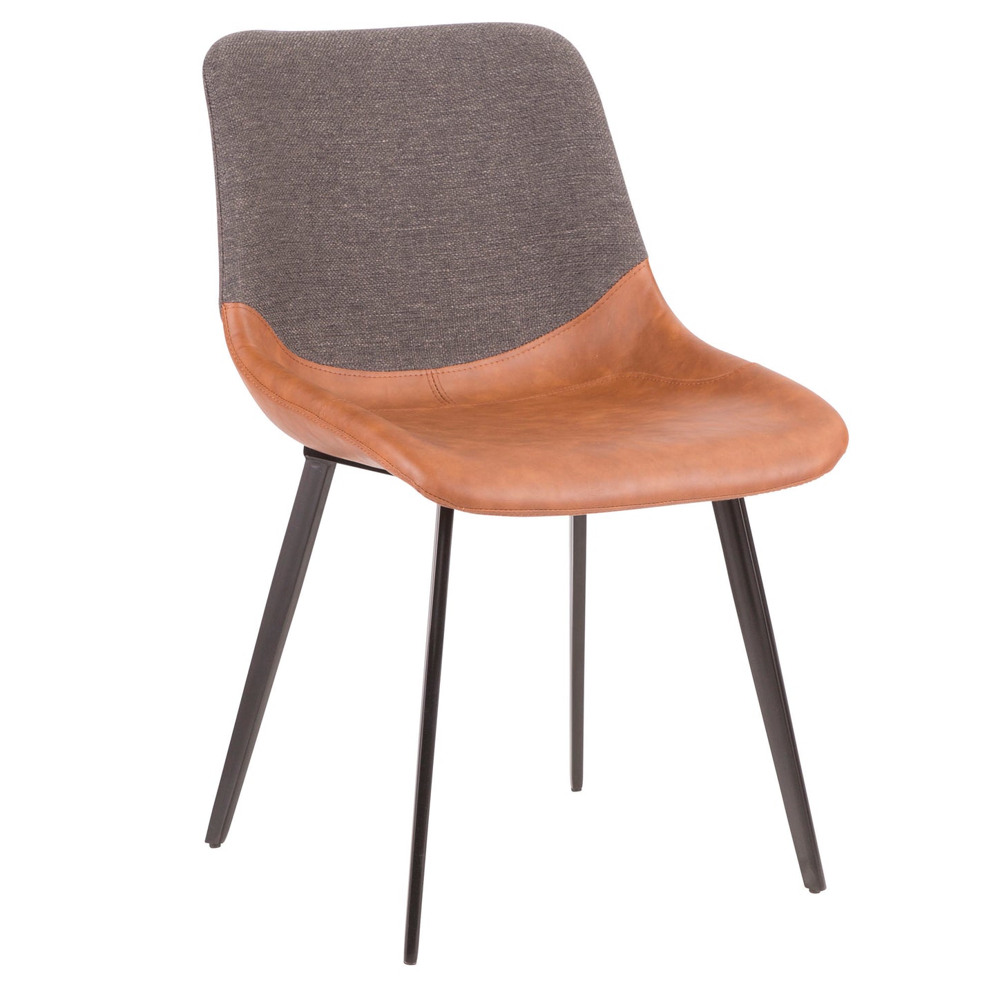 Majestic Office Furniture Industrial Two-Tone Chair in Black Metal with Espresso Faux Leather and Brown Fabric - Set of 2