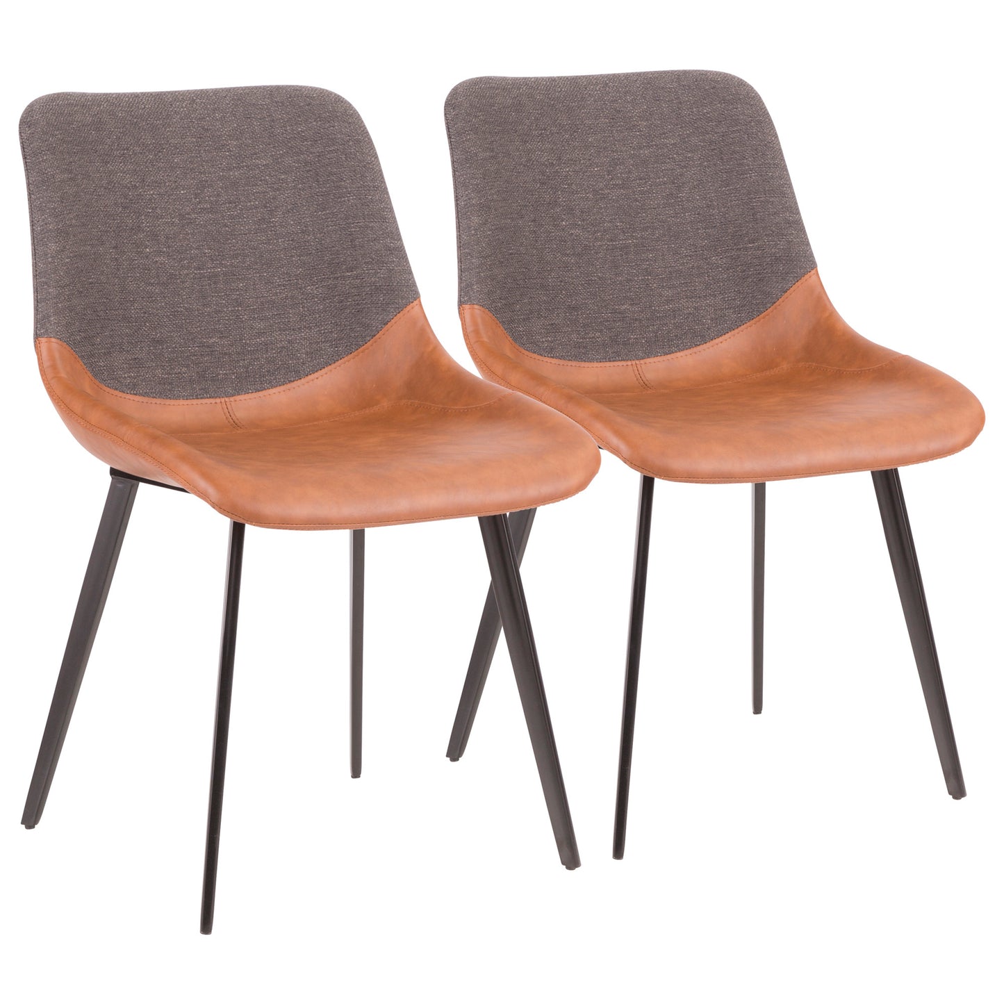 Majestic Office Furniture Industrial Two-Tone Chair in Black Metal with Espresso Faux Leather and Brown Fabric - Set of 2