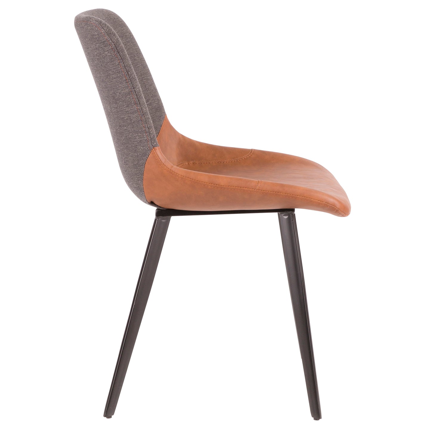 Majestic Office Furniture Industrial Two-Tone Chair in Black Metal with Espresso Faux Leather and Brown Fabric - Set of 2