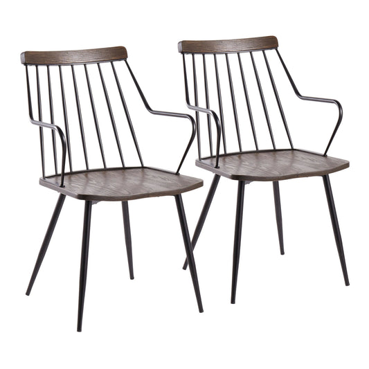 Majestic Office Furniture Farmhouse Accent/Dining Chair in Black Metal and Dark Walnut Wood   - Set of 2