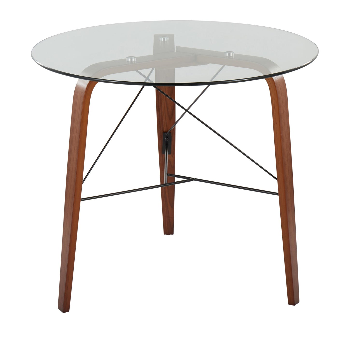 Majestic Office Furniture Contemporary Round Dinette Table in Walnut Wood and Clear Glass