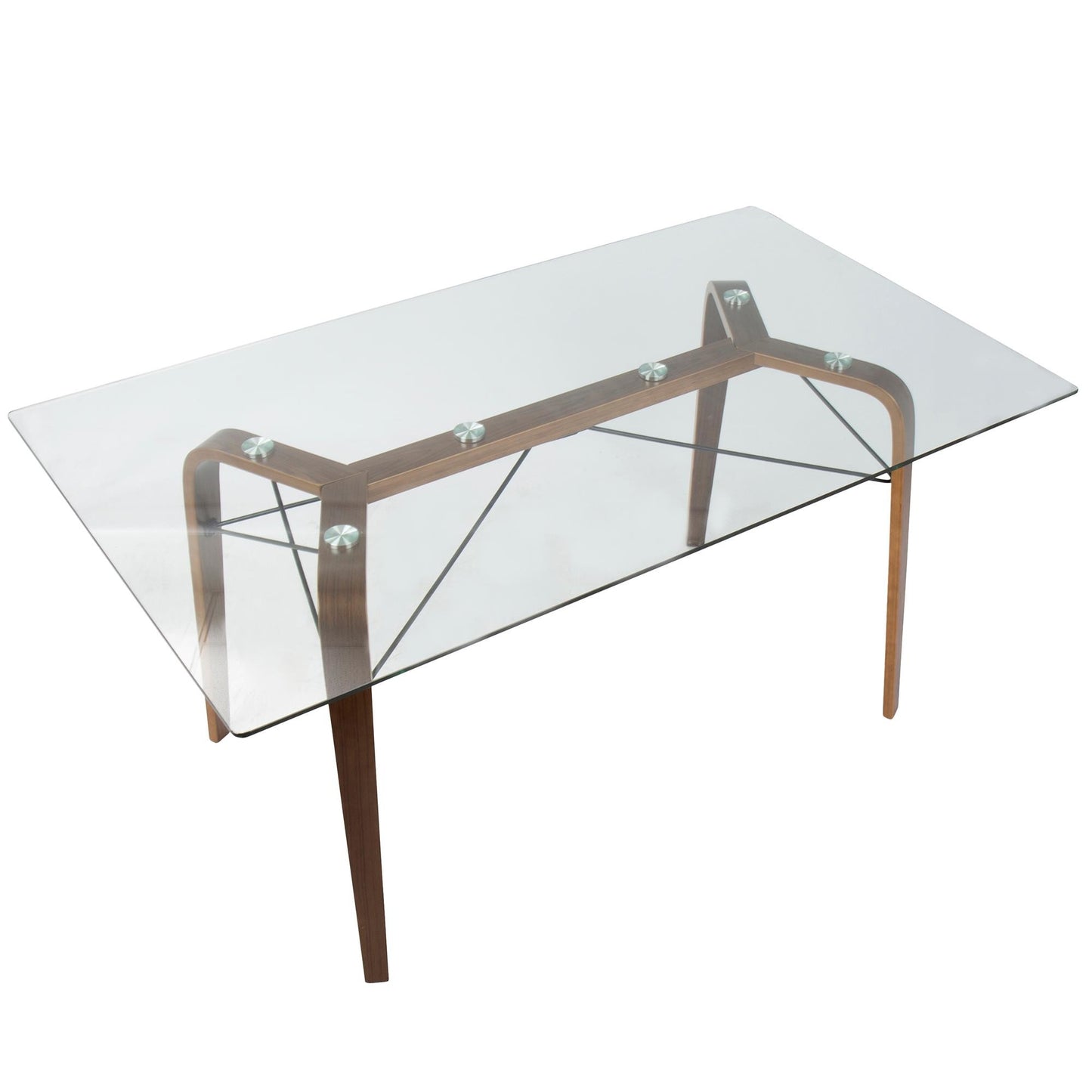 Majestic Office Furniture Mid-Century Modern Dining Table in Walnut and Clear Glass