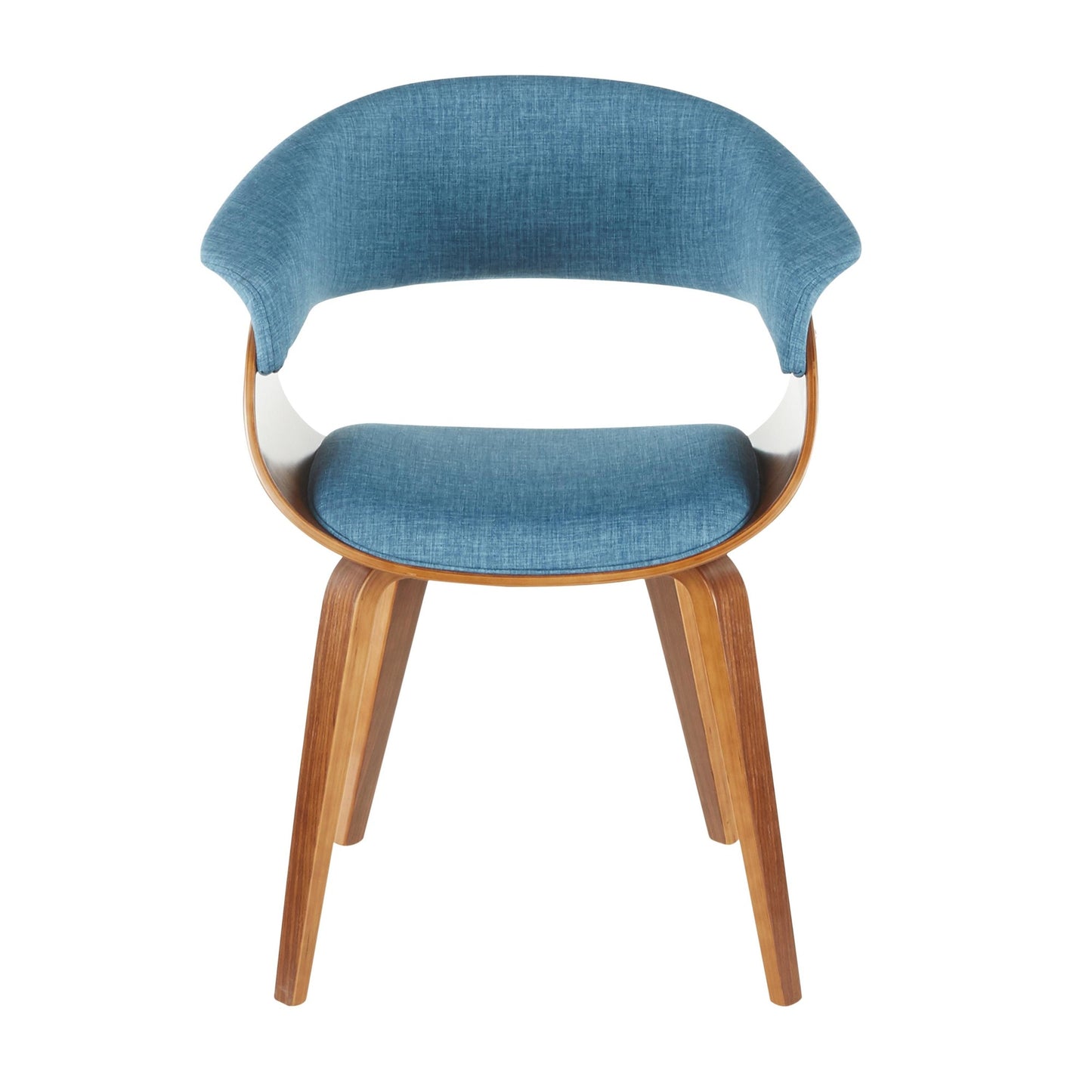 Vintage Mod Mid-Century Modern Dining/accent Chair in Walnut Wood and Blue Fabric by Majestic Office Furniture - Set of 2