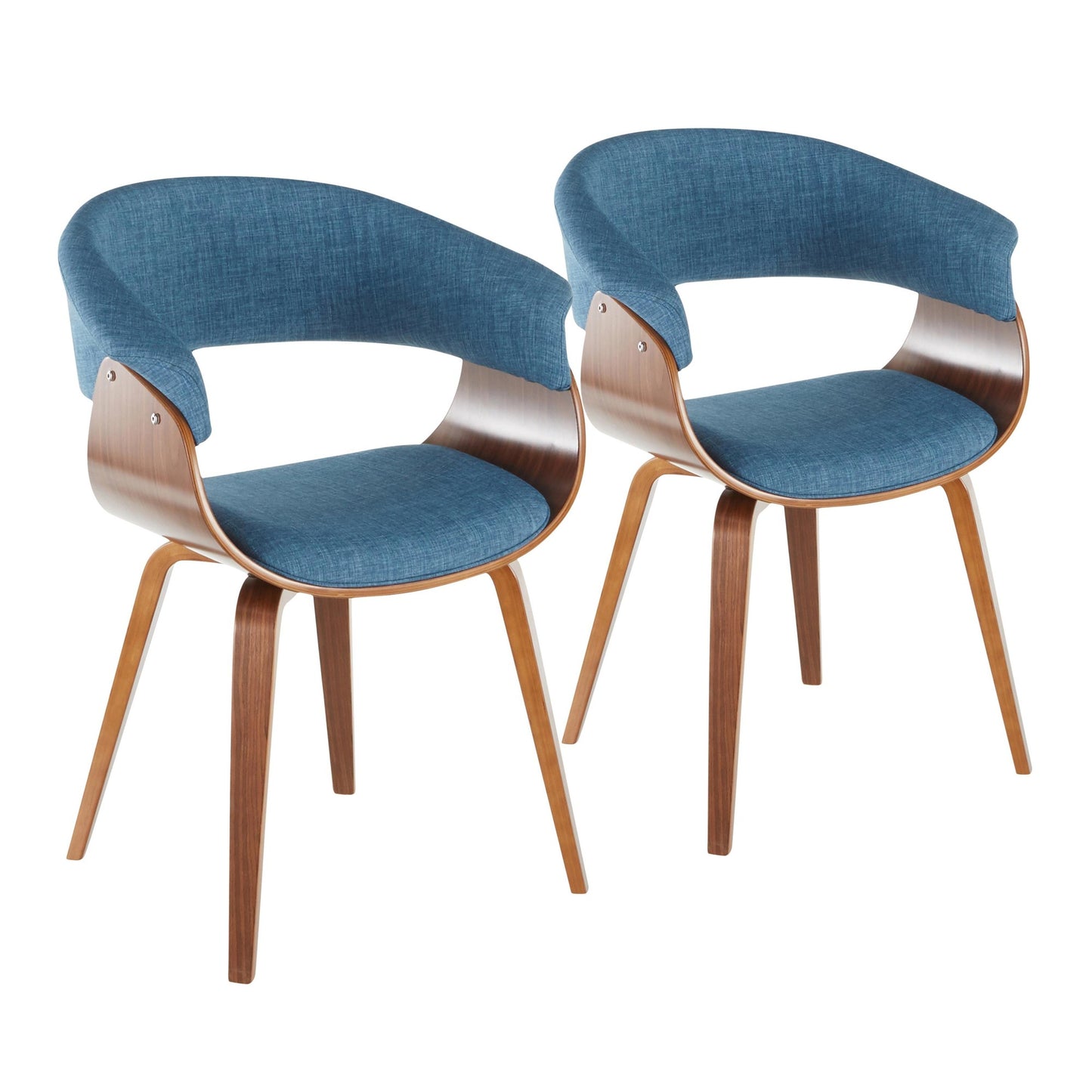 Vintage Mod Mid-Century Modern Dining/accent Chair in Walnut Wood and Blue Fabric by Majestic Office Furniture - Set of 2