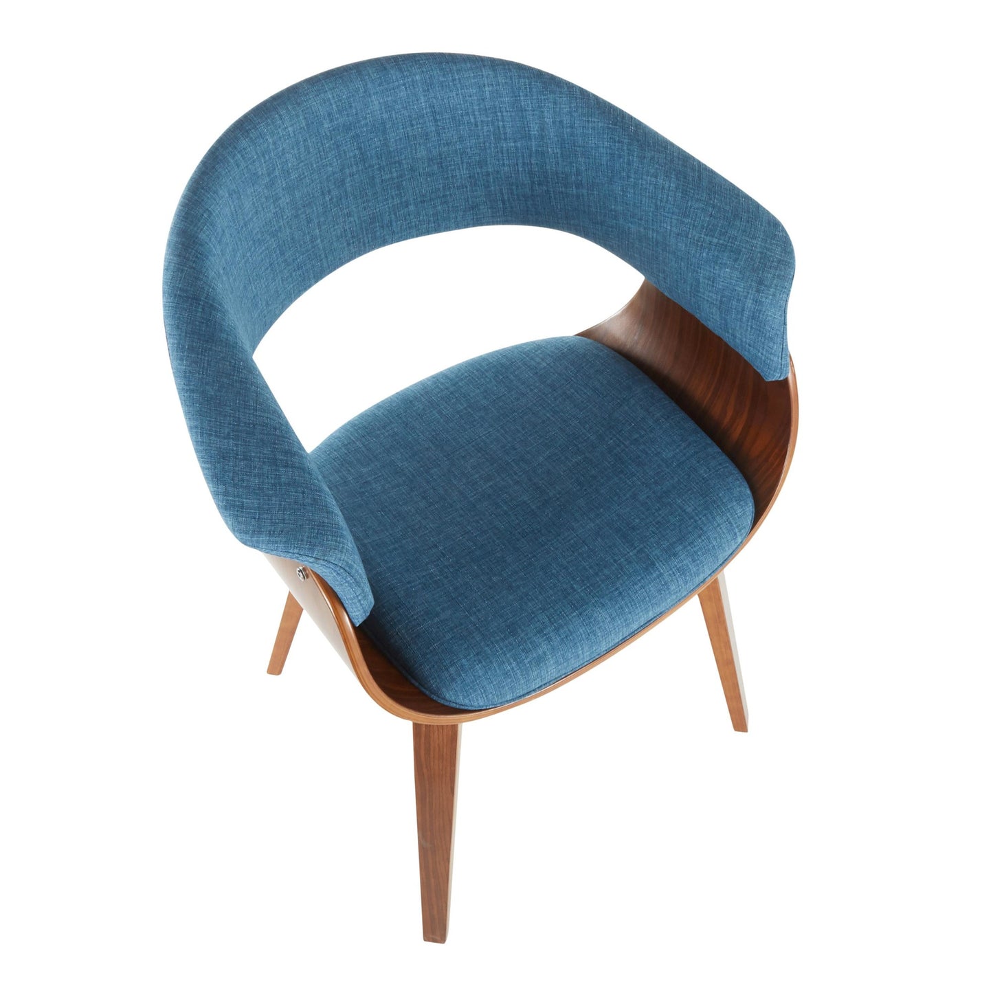 Vintage Mod Mid-Century Modern Dining/accent Chair in Walnut Wood and Blue Fabric by Majestic Office Furniture - Set of 2