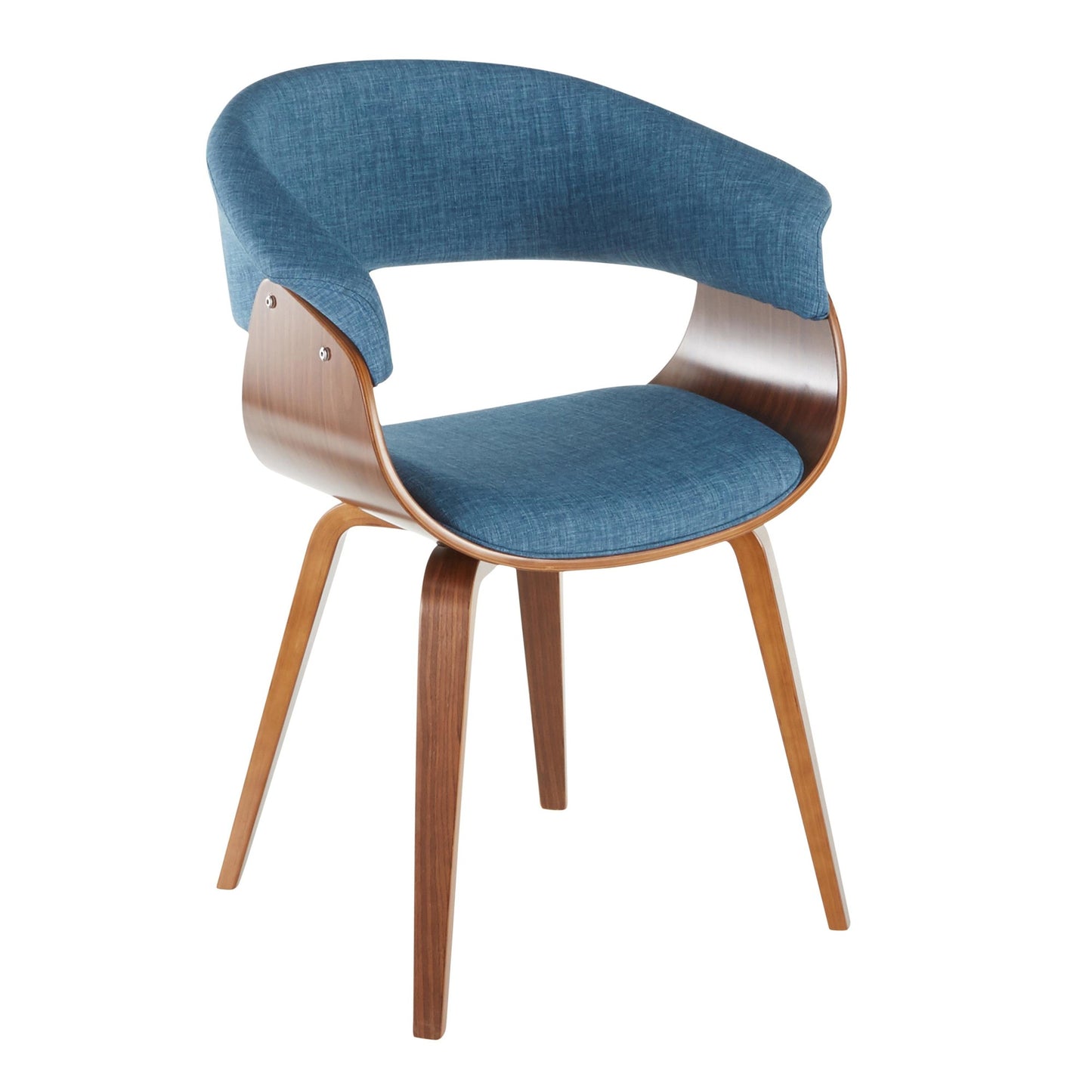 Vintage Mod Mid-Century Modern Dining/accent Chair in Walnut Wood and Blue Fabric by Majestic Office Furniture - Set of 2