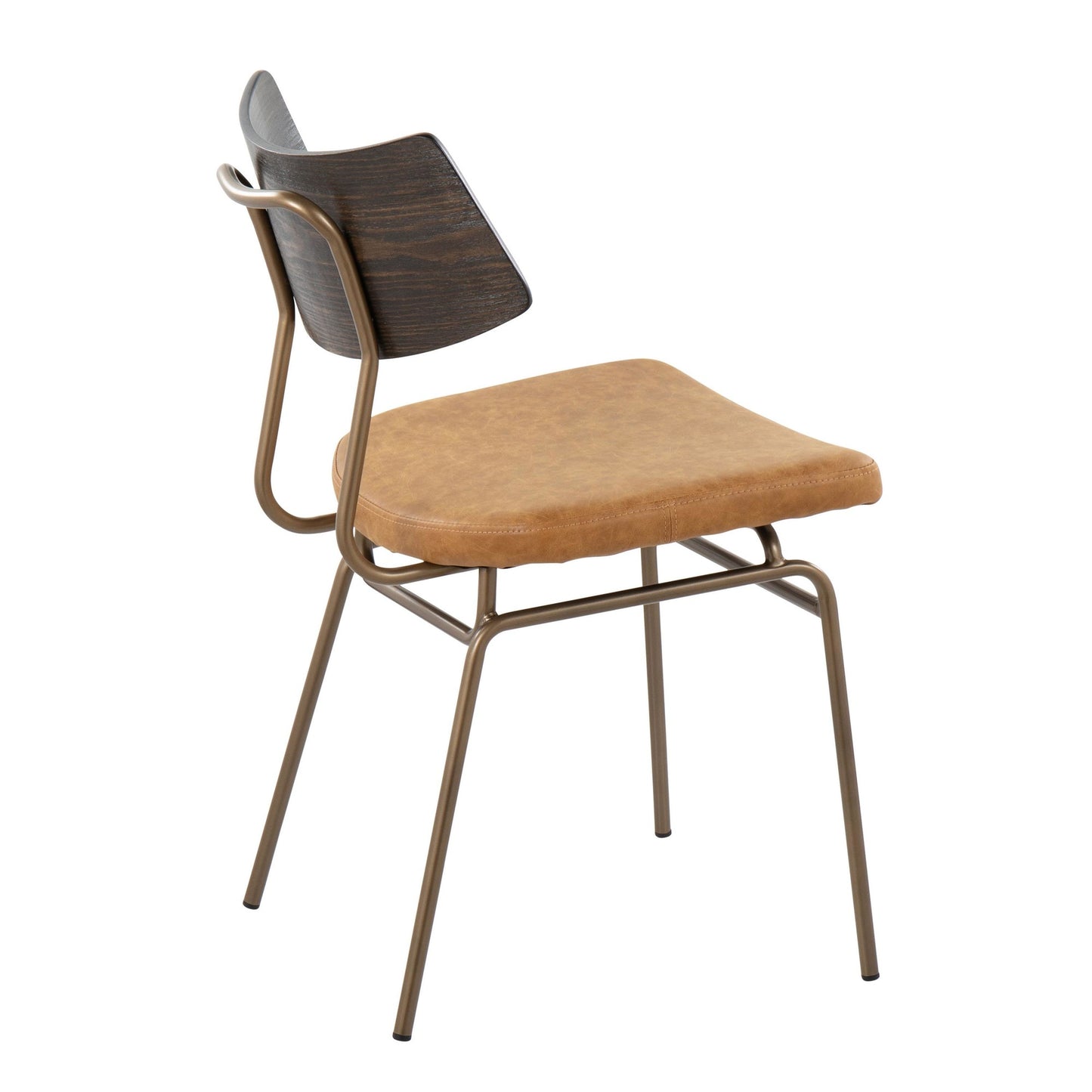 Mid-Century Modern Chair in Antique Copper Metal, Mustard Yellow Faux Leather, and Walnut Wood by Majestic Office Furniture - Set of 2