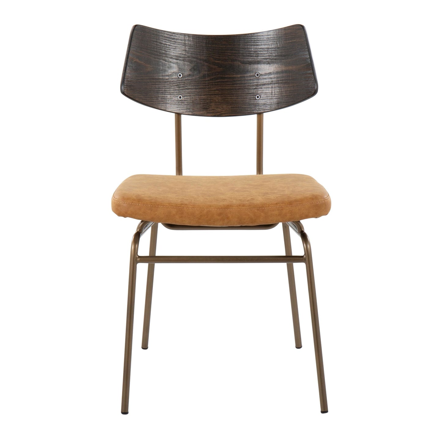 Mid-Century Modern Chair in Antique Copper Metal, Mustard Yellow Faux Leather, and Walnut Wood by Majestic Office Furniture - Set of 2