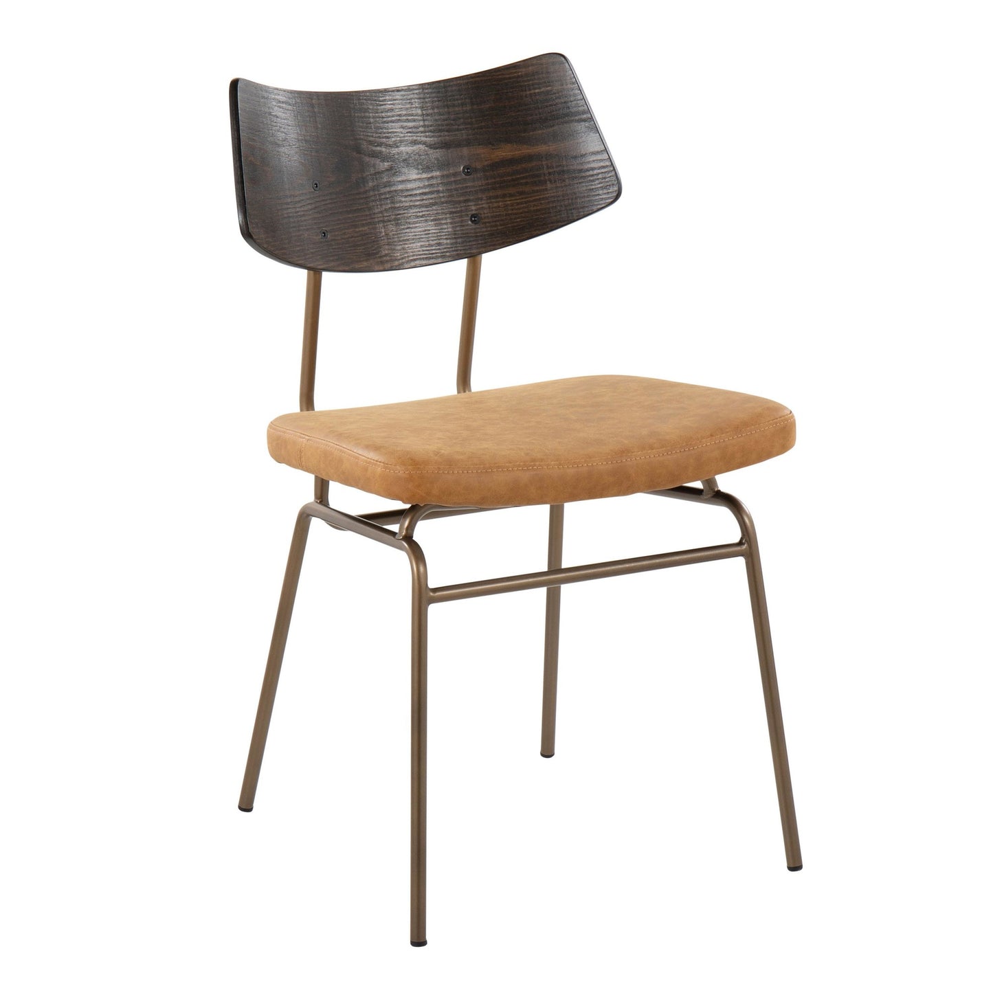 Mid-Century Modern Chair in Antique Copper Metal, Mustard Yellow Faux Leather, and Walnut Wood by Majestic Office Furniture - Set of 2