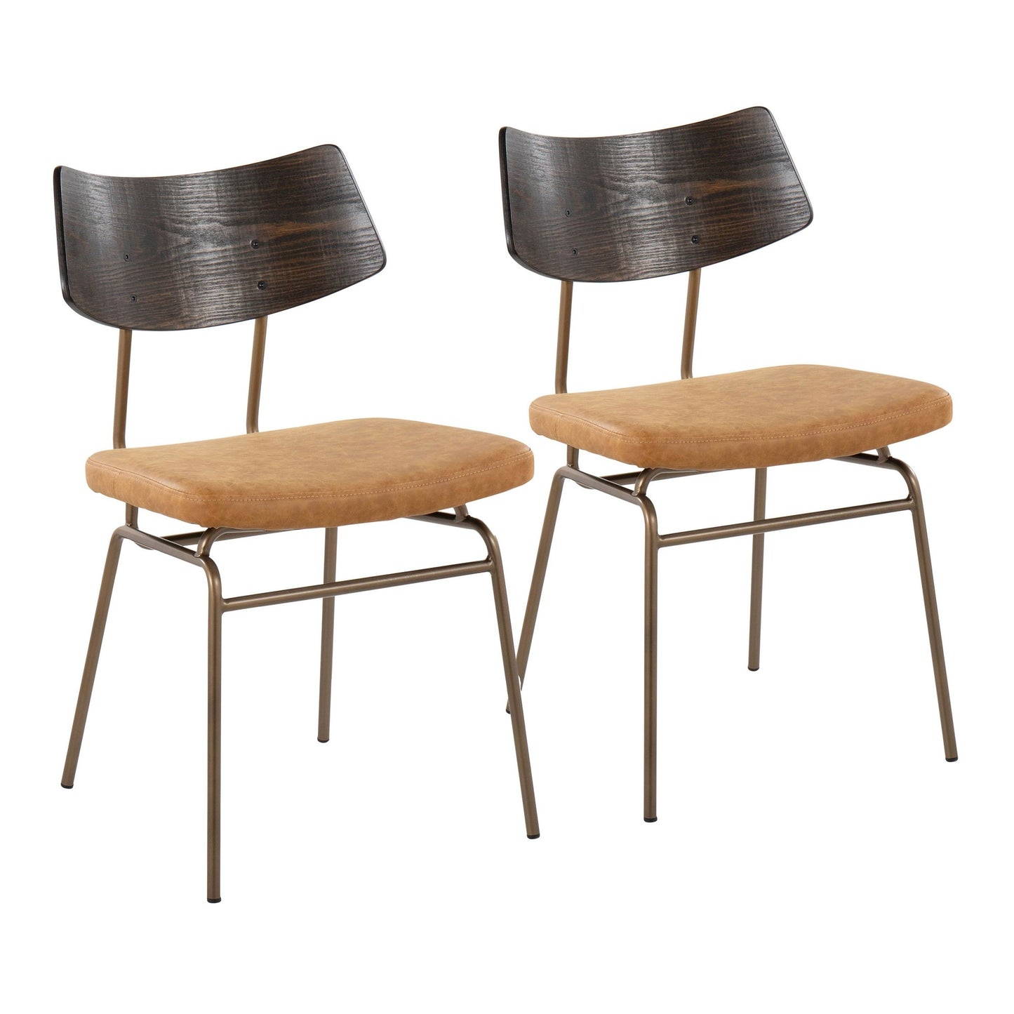 Mid-Century Modern Chair in Antique Copper Metal, Mustard Yellow Faux Leather, and Walnut Wood by Majestic Office Furniture - Set of 2