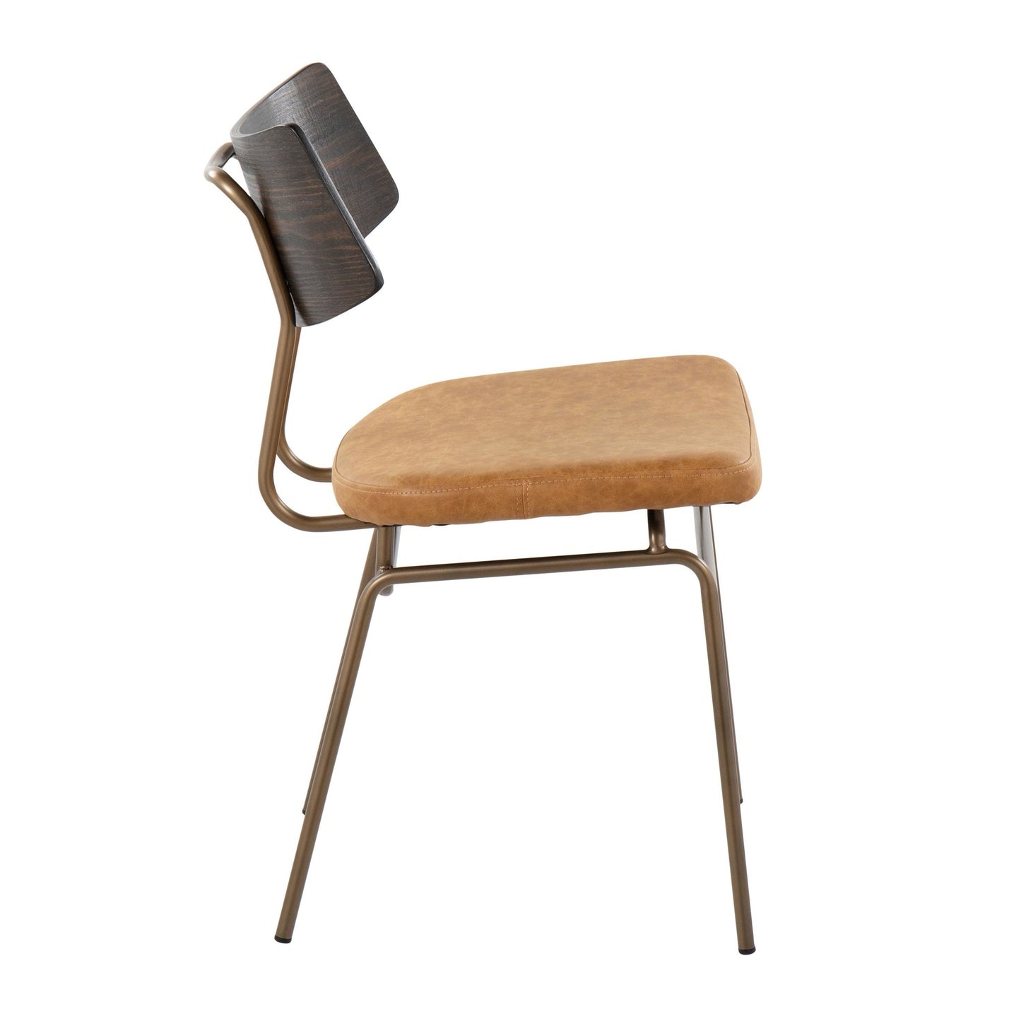 Mid-Century Modern Chair in Antique Copper Metal, Mustard Yellow Faux Leather, and Walnut Wood by Majestic Office Furniture - Set of 2