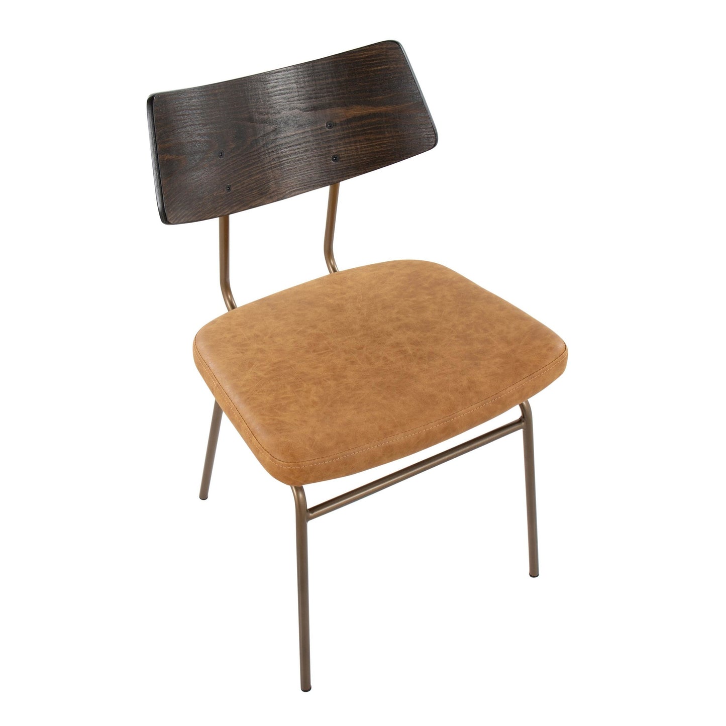 Mid-Century Modern Chair in Antique Copper Metal, Mustard Yellow Faux Leather, and Walnut Wood by Majestic Office Furniture - Set of 2