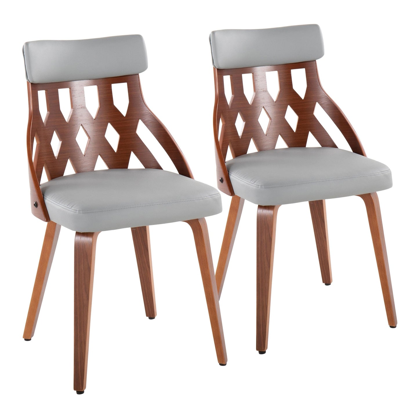 Mid-Century Modern Chair in Walnut Wood and Light Grey Faux Leather by Majestic Office Furniture - Set of 2