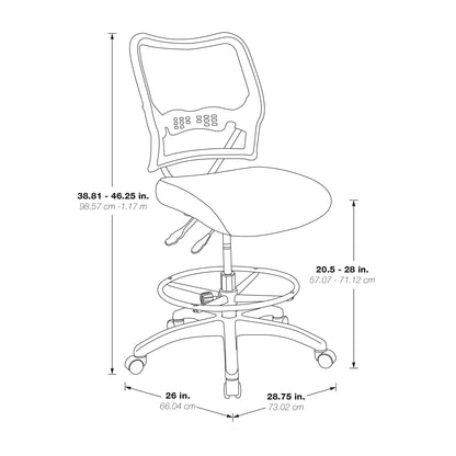 Deluxe Air Grid® Back Drafting Chair with Black Mesh Seat, Dual Function
Control, Adjustable Footring and Angled Nylon Base