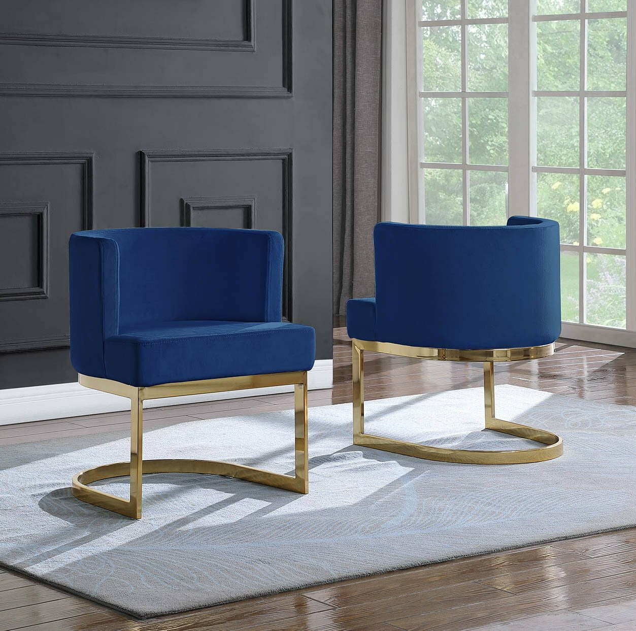 Velvet Side Chair with Gold, Chrome Base – Single