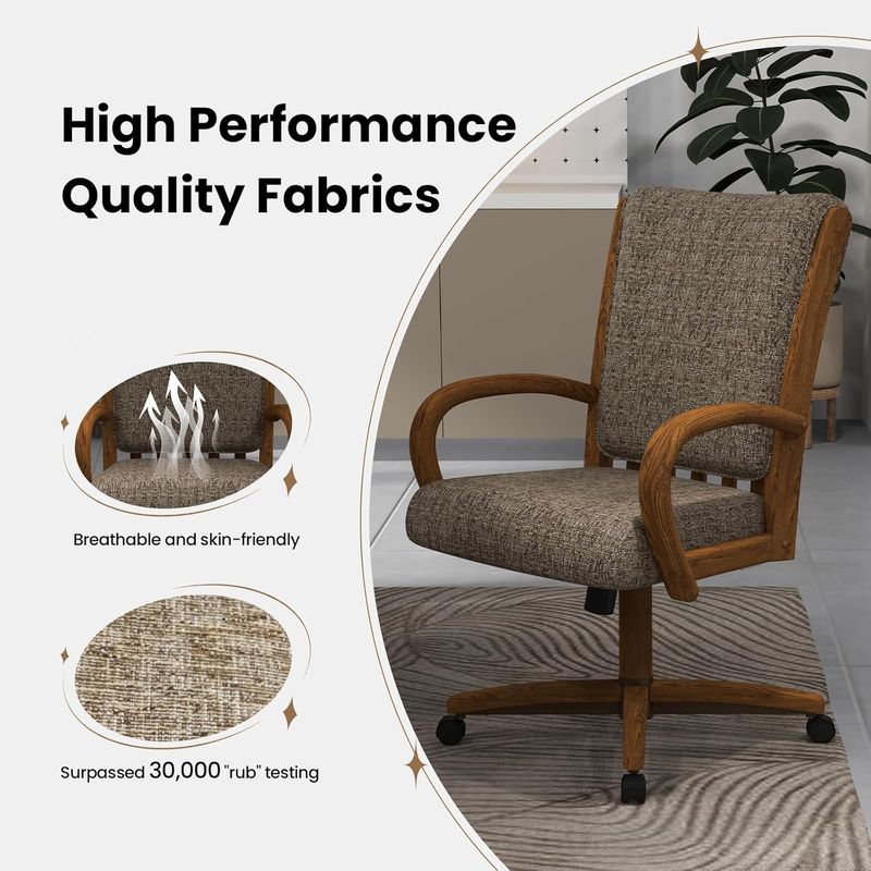 Chromcraft ZIP Ship CM177 Casual Dining Chair Caster Swivel Tilt Fabric Dinning Chair in Chestnut Finish