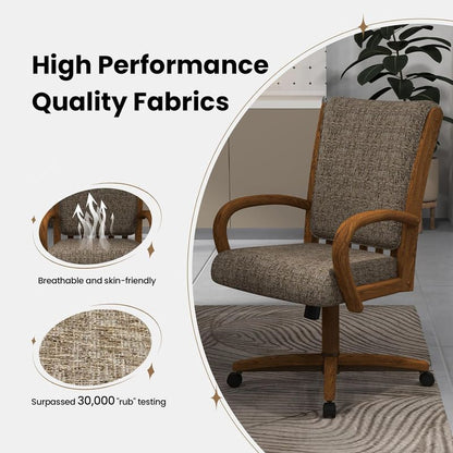 Chromcraft ZIP Ship CM177 Casual Dining Chair Caster Swivel Tilt Fabric Dinning Chair in Chestnut Finish