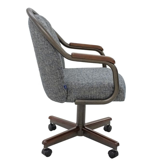 Chromcraft ZIP Ship CM188 Casual Dining Chair Caster Swivel Tilt Fabric Dinning Chair in Walnut & Texture Bronze Finish