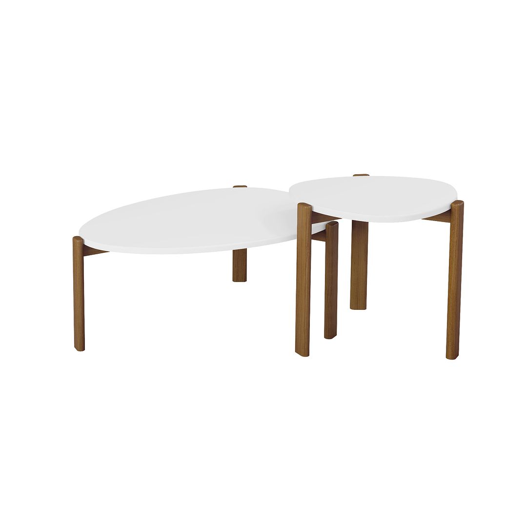 Manhattan Comfort Mid-Century Modern Gales End Table and Coffee Table with Solid Wood Legs