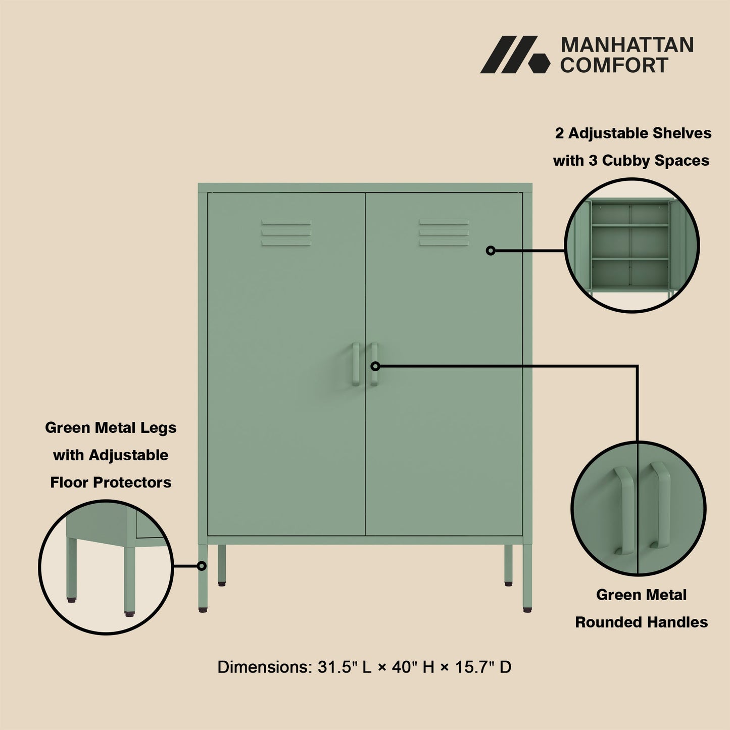 Manhattan Comfort 2-Piece Naomi Accent Cabinet and Storage Cabinet