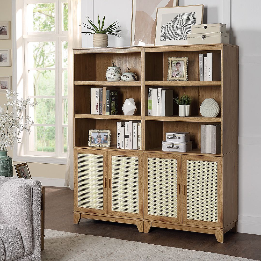 Manhattan Comfort Sheridan Modern Cane Bookcase with Adjustable Shelves