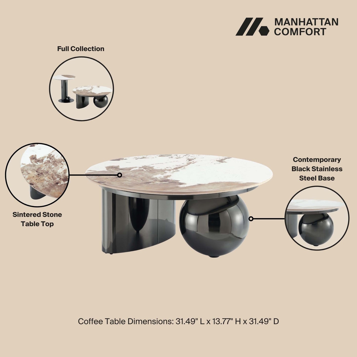 Manhattan Comfort 2-Piece Laurel Coffee and End Table