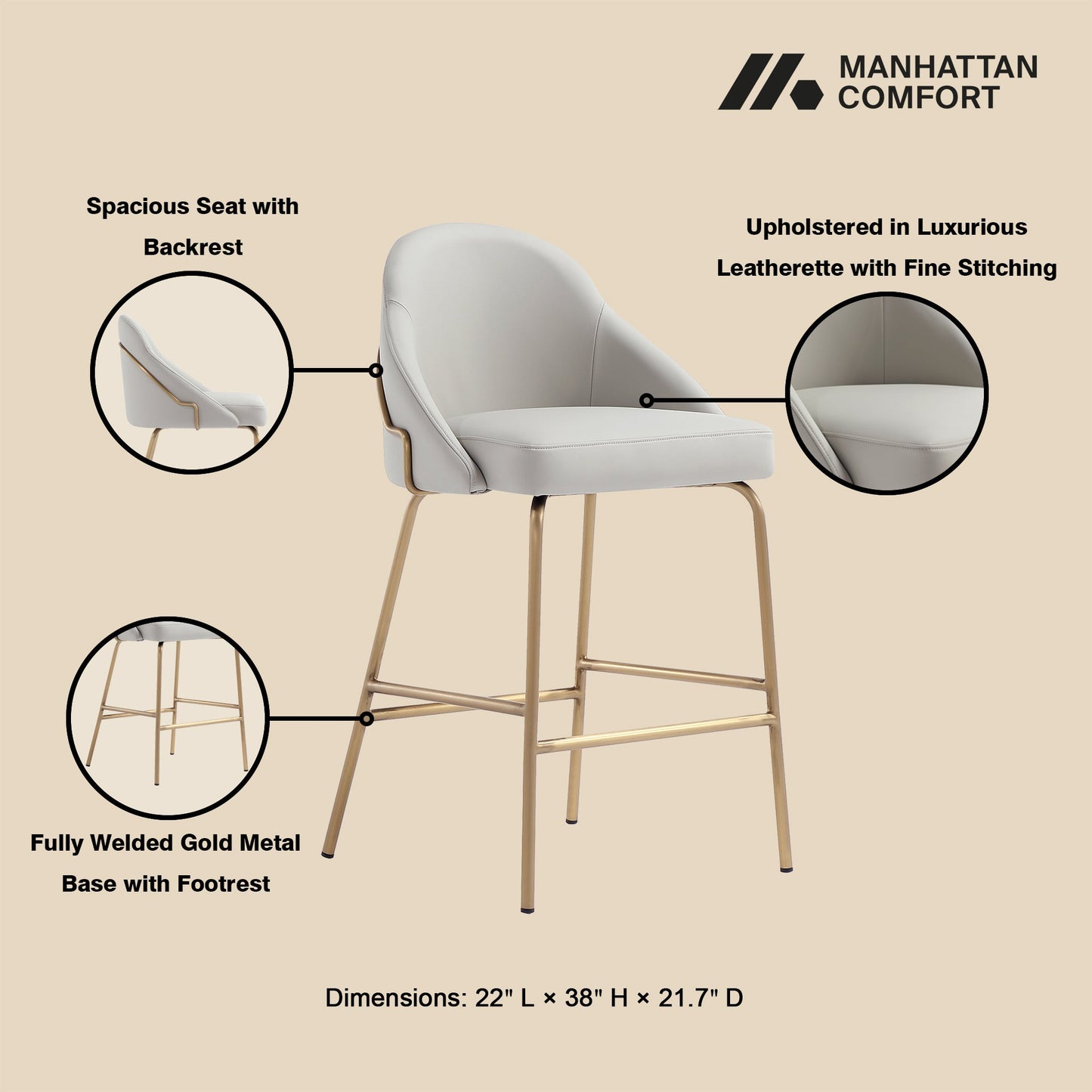 Manhattan Comfort Gracie Counter Stool  - Set of 2