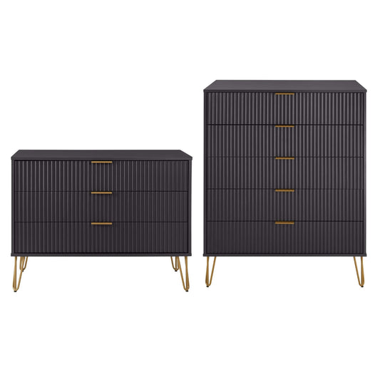 Manhattan Comfort 2-Piece DUMBO Dresser and 5-Drawer Tall Dresser